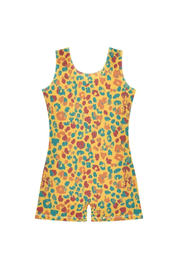 Leopard Yellow-h1 Pattern Girls Leotards Gymnastics Tumbling Outfit Biketard Unitard 7-8Years