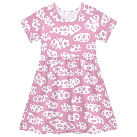 joogoo Leopard-a1 Pattern Girls' Short Sleeve Dress Kids Dresses 5-6T