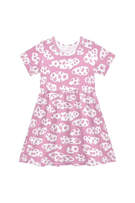 Leopard-a1 Pattern Girls' Short Sleeve Dress Kids Dresses 5-6T