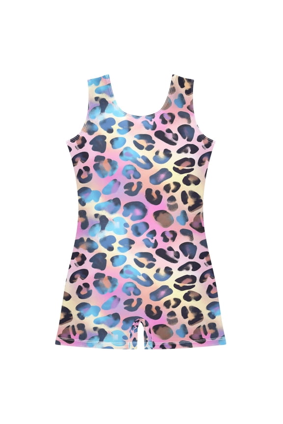 Leopard-a2 Pattern Girls Leotards Gymnastics Tumbling Outfit Biketard Unitard 3-4Years