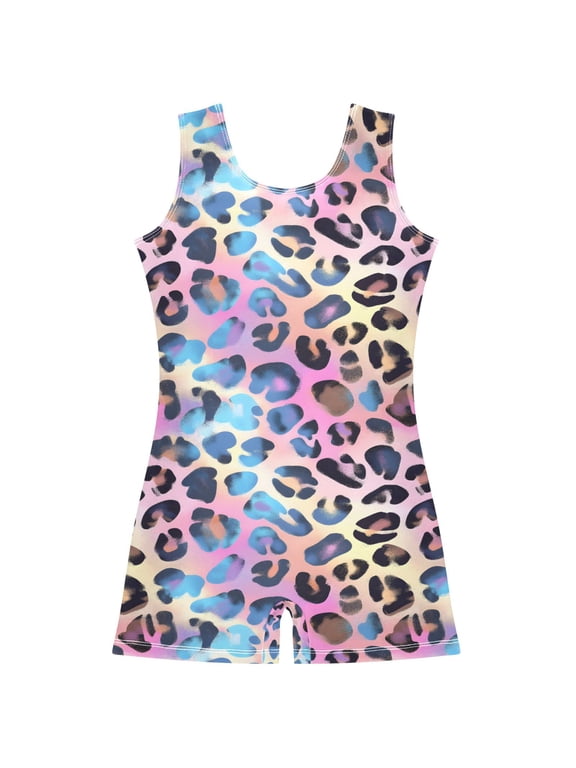Leopard-a2 Pattern Girls Leotards Gymnastics Tumbling Outfit Biketard Unitard 9-10Years
