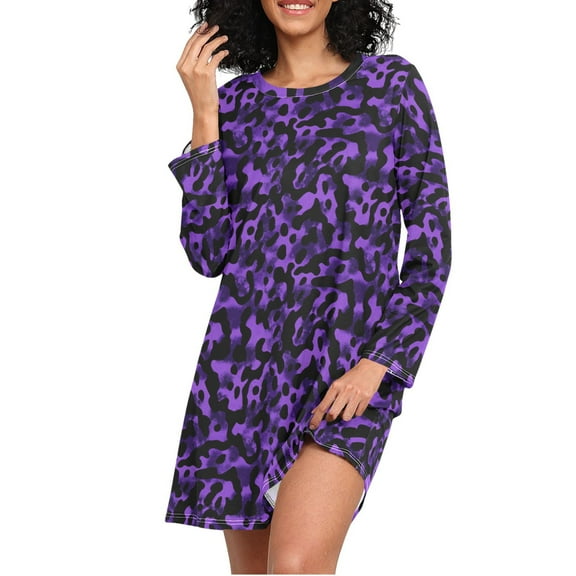 joogoo Leopard-a2 Pattern Women's Long Sleeve Nightgown Sleepwear S