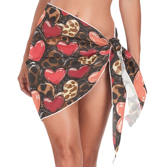 joogoo Leopard in Hearts Women's Beach Sarong Bathing Suit Wrap Swimwear Cover Ups S