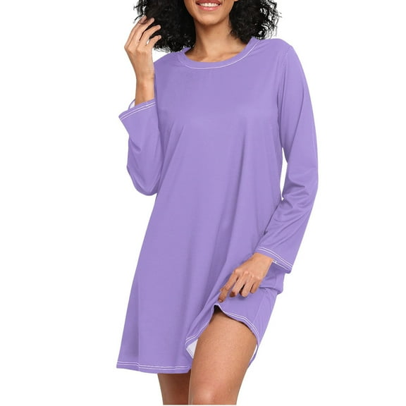 joogoo Light Purple Women's Long Sleeve Nightgown Sleepwear XL