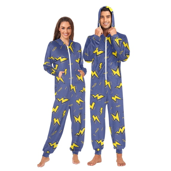 joogoo Lightning Pattern Unisex Adults Onesies Pajamas Jumpsuits L