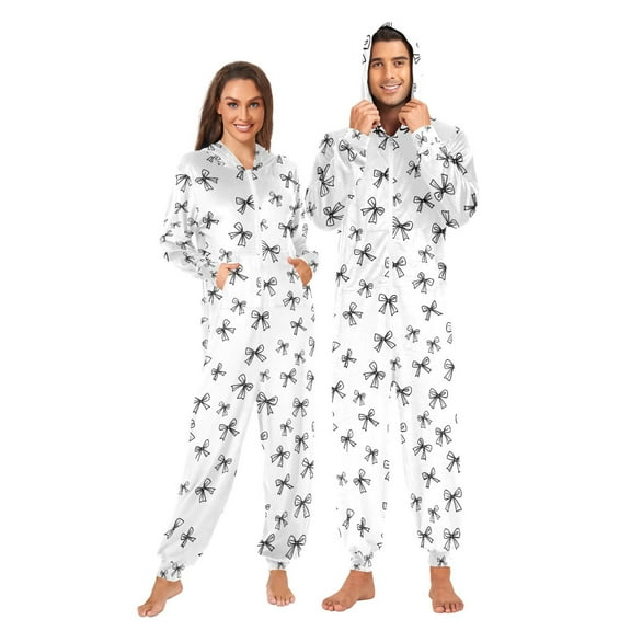 joogoo Line Bows Unisex Adults Onesies Pajamas Jumpsuits L