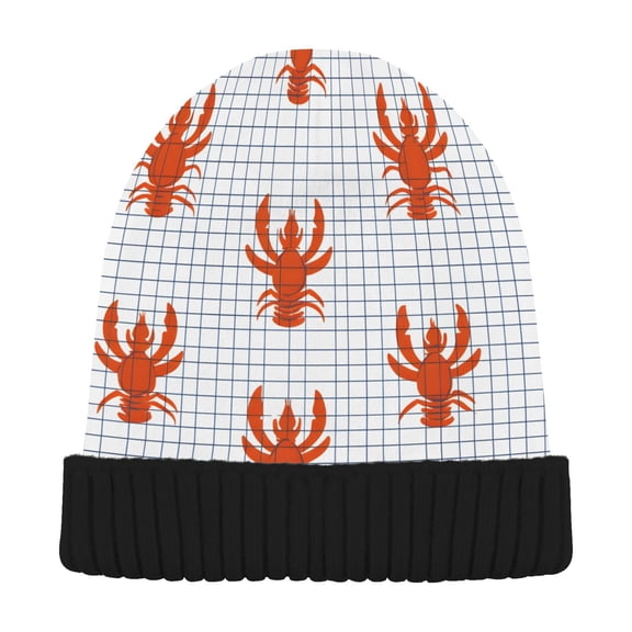 joogoo Lobsters Checkered Beanie Hats Cuffed Winter Warm Knit Thick Beanies