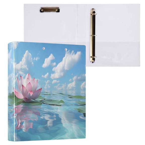 joogoo Lotus Flower Blue Sky Hardcover 3 Ring Binder 1.5" Round Rings Interior Pockets Binders Organizer 1 Pack