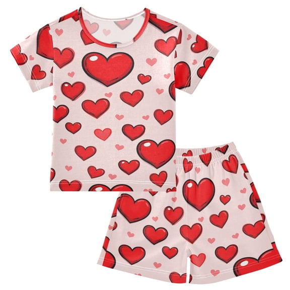 joogoo Love Hearts Pajama Sets Short Sleeve Cotton 2-Piece Sleepwear 10Y