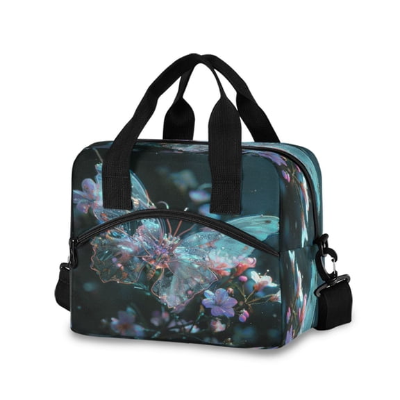joogoo Magic Butterfly on Flower Insulated Lunch Bags Reusable Cooler Box with Shoulder Strap