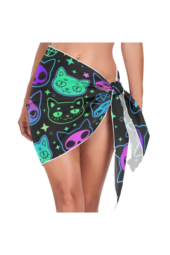 Magic Devil Cats Women's Beach Sarong Bathing Suit Wrap Swimwear Cover Ups M