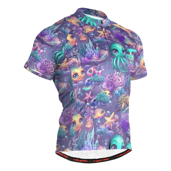 joogoo Magic Fish Ocean Castle Pattern Men's Cycling Jerseys Mountain Bike Short Sleeve Tops L