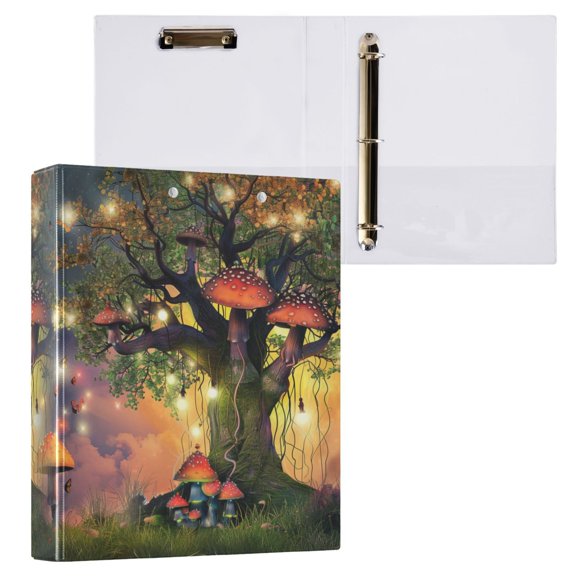 joogoo Magic Lamp on Mushroom Tree Hardcover 3 Ring Binder 1.5" Round Rings Interior Pockets Binders Organizer 1 Pack