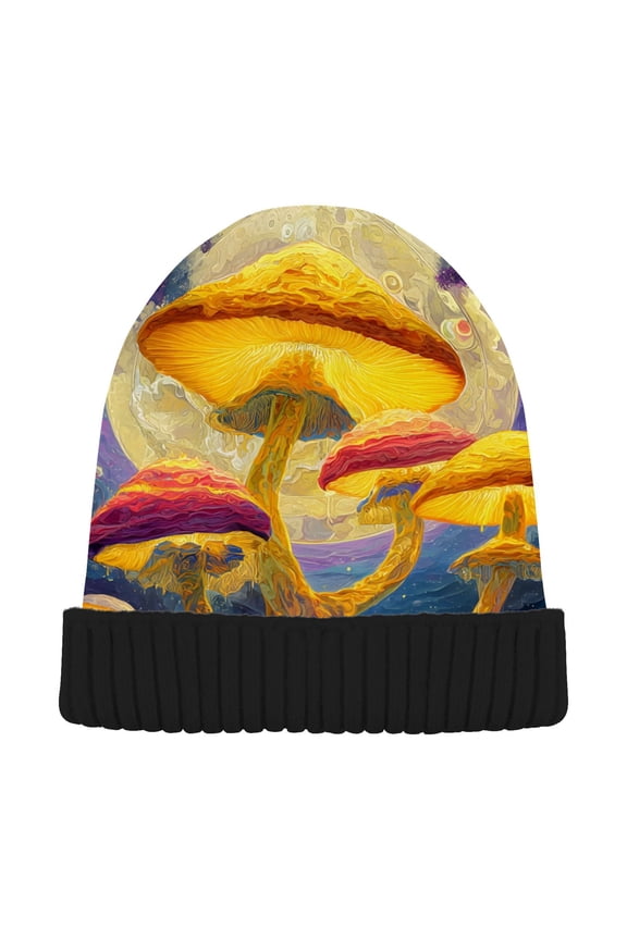 Magic Mushroom Forest Beanie Hats Cuffed Winter Warm Knit Thick Beanies