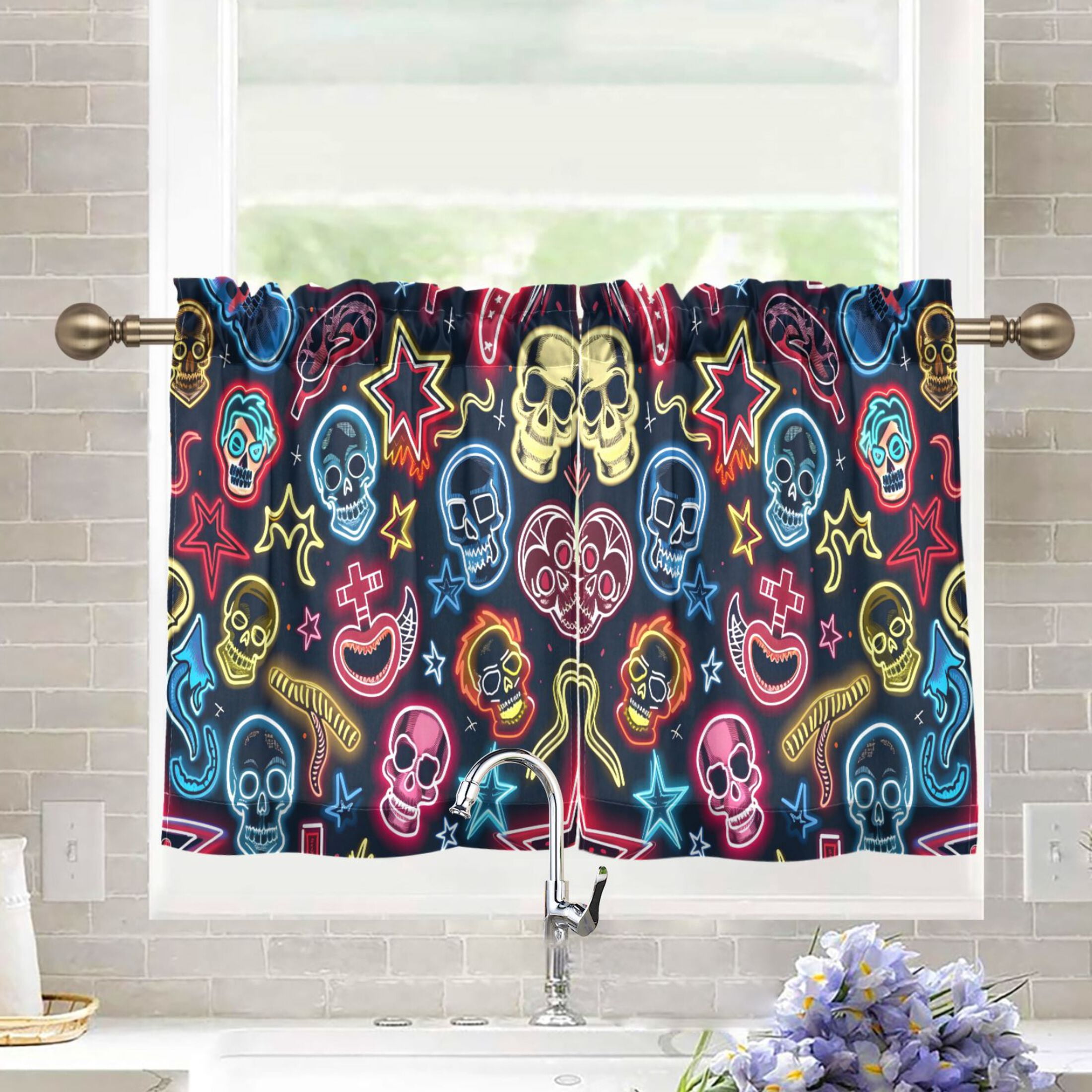 joogoo Magic Skeleton Curtains Sets Half Window Cafe Farmhouse Tier 2 ...