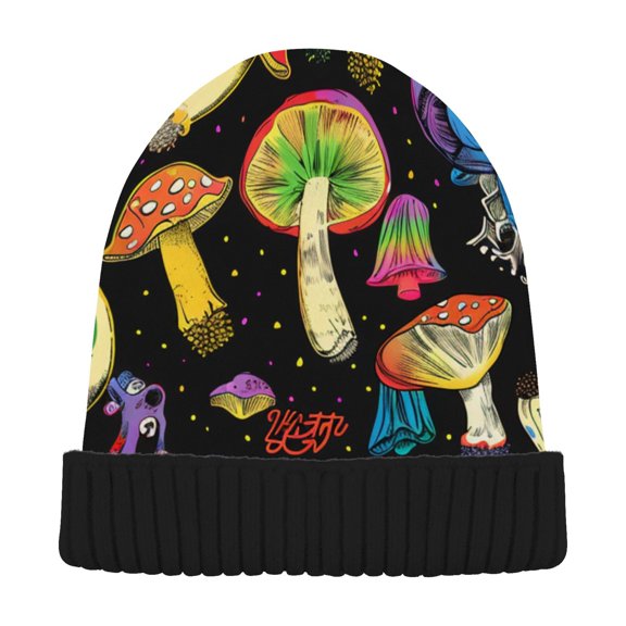 joogoo Magic Skull Rainbow Mushrooms Beanie Hats Men Women Cuffed Skull Cap Winter Warm Knit Thick Beanies