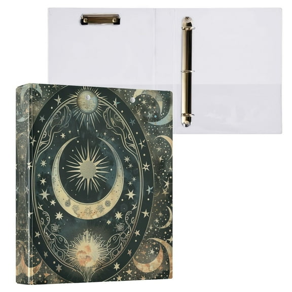 joogoo Magical Bohomia Moon and Star Hardcover 3 Ring Binder 1.5" Round Rings Interior Pockets Binders Organizer 1 Pack