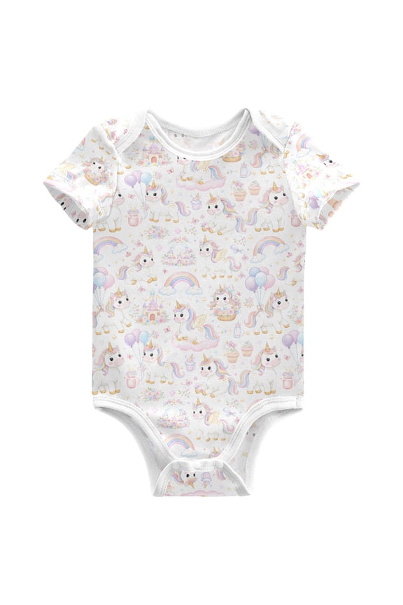 Magical Unicorns Rainbows Castle Pattern Baby Bodysuits Short Sleeve Cotton Onesies Clothes 6Months