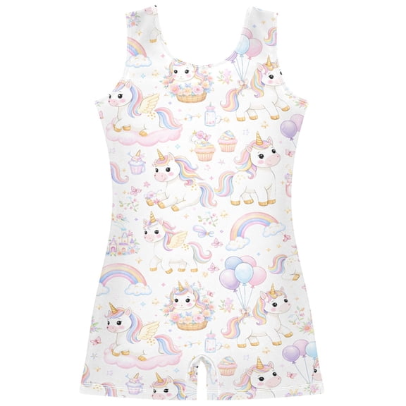 joogoo Magical Unicorns Rainbows Castle Pattern Girls Leotards Gymnastics Tumbling Outfit Biketard Unitard 9-10Years