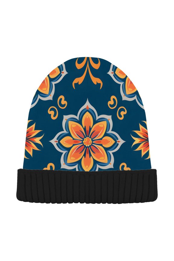 Mandala Flower Beanie Hats Men Women Cuffed Skull Cap Winter Warm Knit Thick Beanies