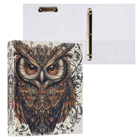 joogoo Mandala Owl Hardcover 3 Ring Binder 1.5" Round Rings Interior Pockets Binders Organizer 1 Pack