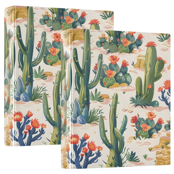 joogoo Many Cactus Flowers Hardcover 3 Ring Binder 1.5" Round Rings Interior Pockets Binders Organizer 2 Pack