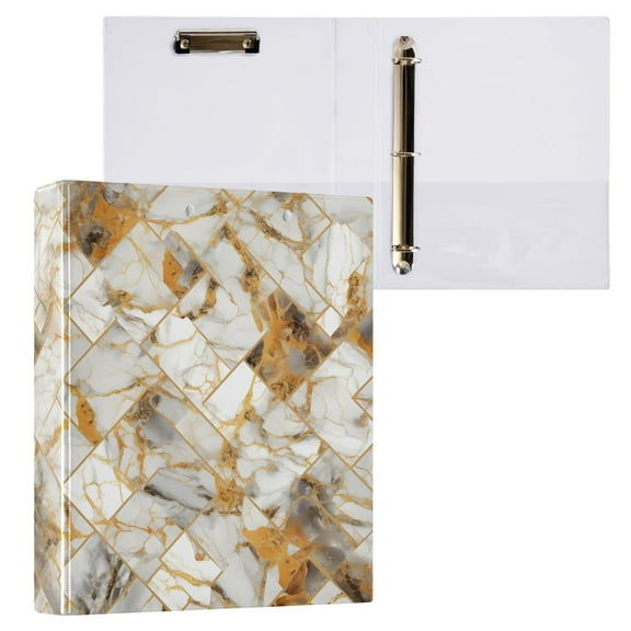 joogoo Marble Golden Hardcover 3 Ring Binder 1.5" Round Rings Interior Pockets Binders Organizer 1 Pack