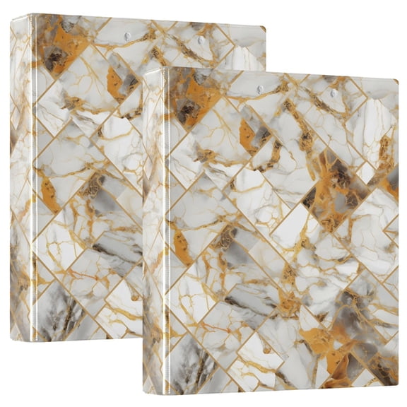 joogoo Marble Golden Hardcover 3 Ring Binder 1.5" Round Rings Interior Pockets Binders Organizer 2 Pack
