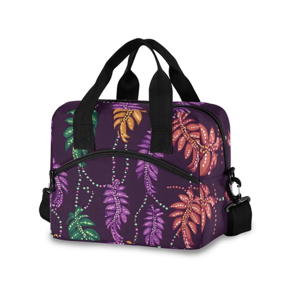 joogoo Mardi Gras Feathers Insulated Lunch Bags Reusable Cooler Box with Shoulder Strap