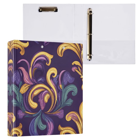 joogoo Mardi Gras Pattern Hardcover 3 Ring Binder 1.5" Round Rings Interior Pockets Binders Organizer 1 Pack