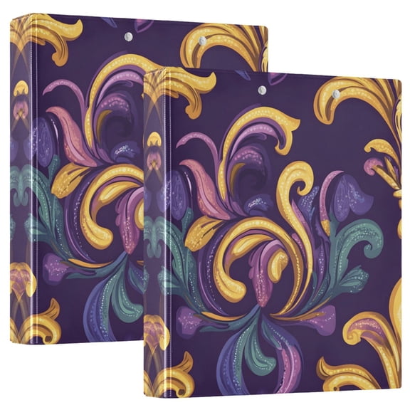joogoo Mardi Gras Pattern Hardcover 3 Ring Binder 1.5" Round Rings Interior Pockets Binders Organizer 2 Pack