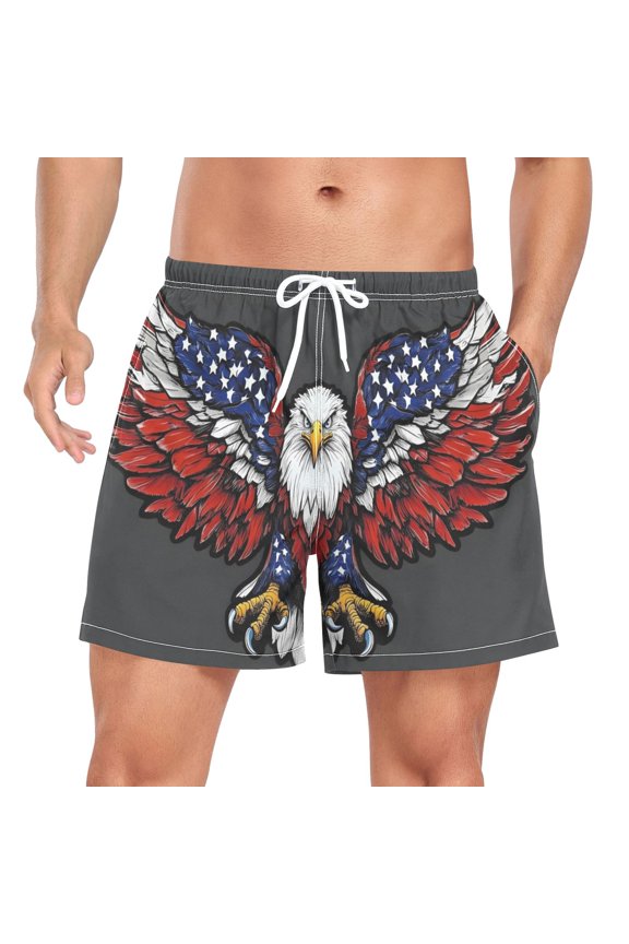 Men's American Eagle Flag Swim Trunks with Liner Pocket Beach Shorts Large
