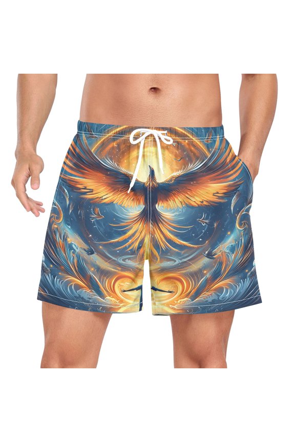 Men's Artistic Neon Phoenix Night Swim Trunks with Liner Pocket Beach Shorts XX-Large