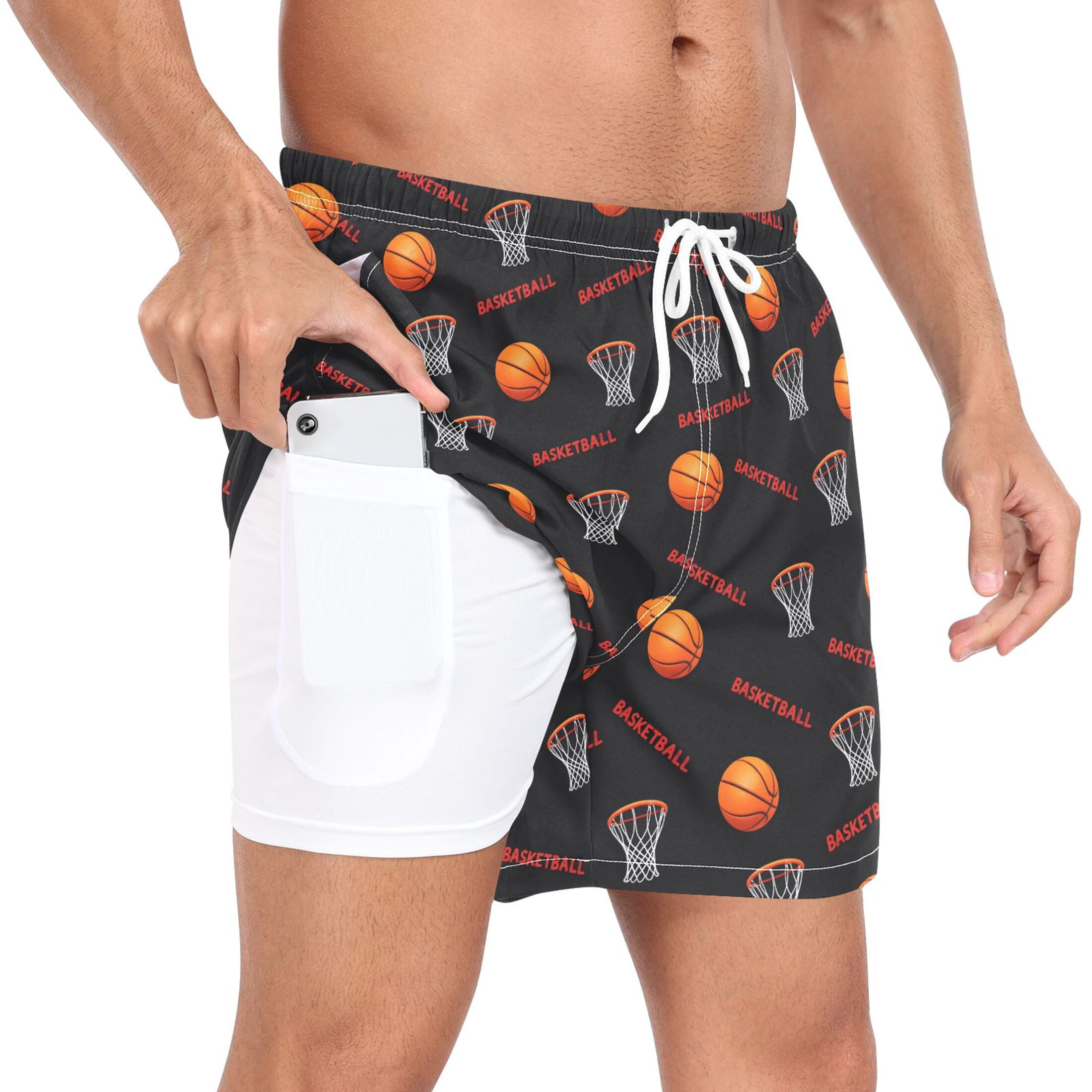 joogoo Men's Basketball Swim Trunks with Liner Pocket Beach Shorts S