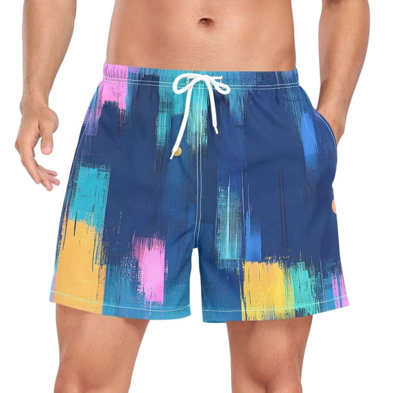 joogoo Men's Blue Tie Dye Stripes Swim Trunks with Liner Pocket Beach Shorts X-Large