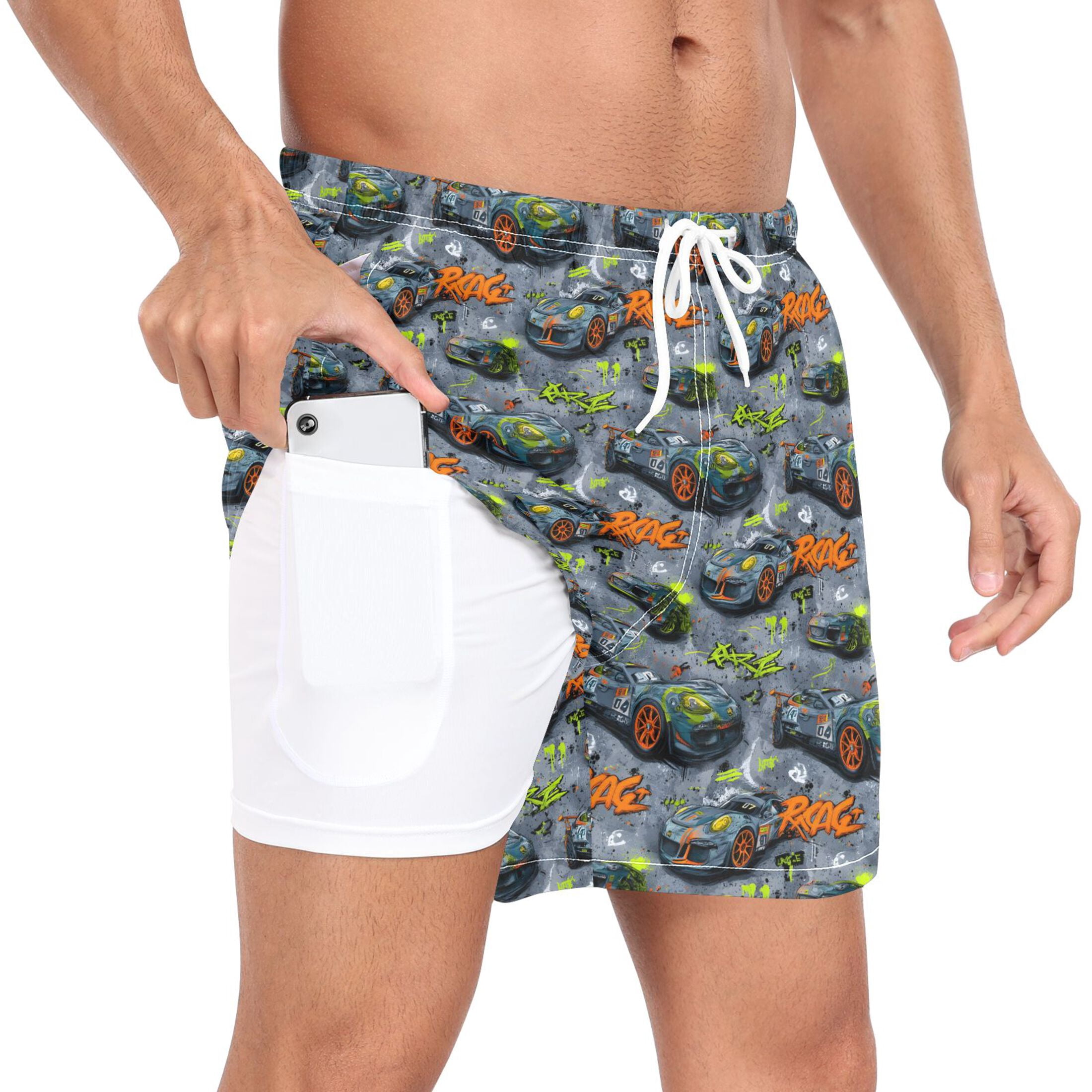 Skynpi Racing Trunks joogoo Men's Car Racing Cartoon Swim Trunks with Liner Pocket Beach ...