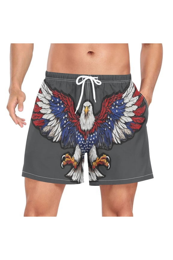 Men's Cool American Eagle Swim Trunks with Liner Pocket Beach Shorts Large