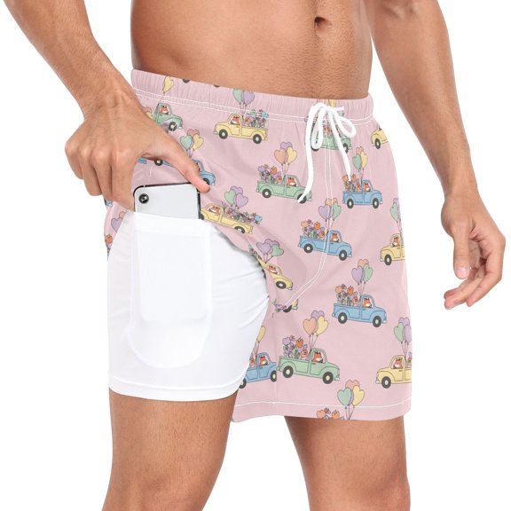 joogoo Men's Cute Fox Driving Swim Trunks with Liner Pocket Beach Shorts L