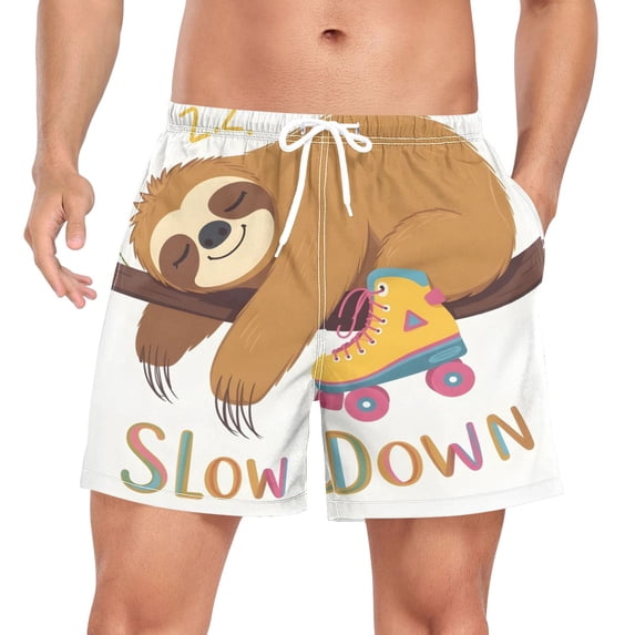 joogoo Men's Cute Sloth-s3 Swim Trunks with Liner Pocket Beach Shorts Large