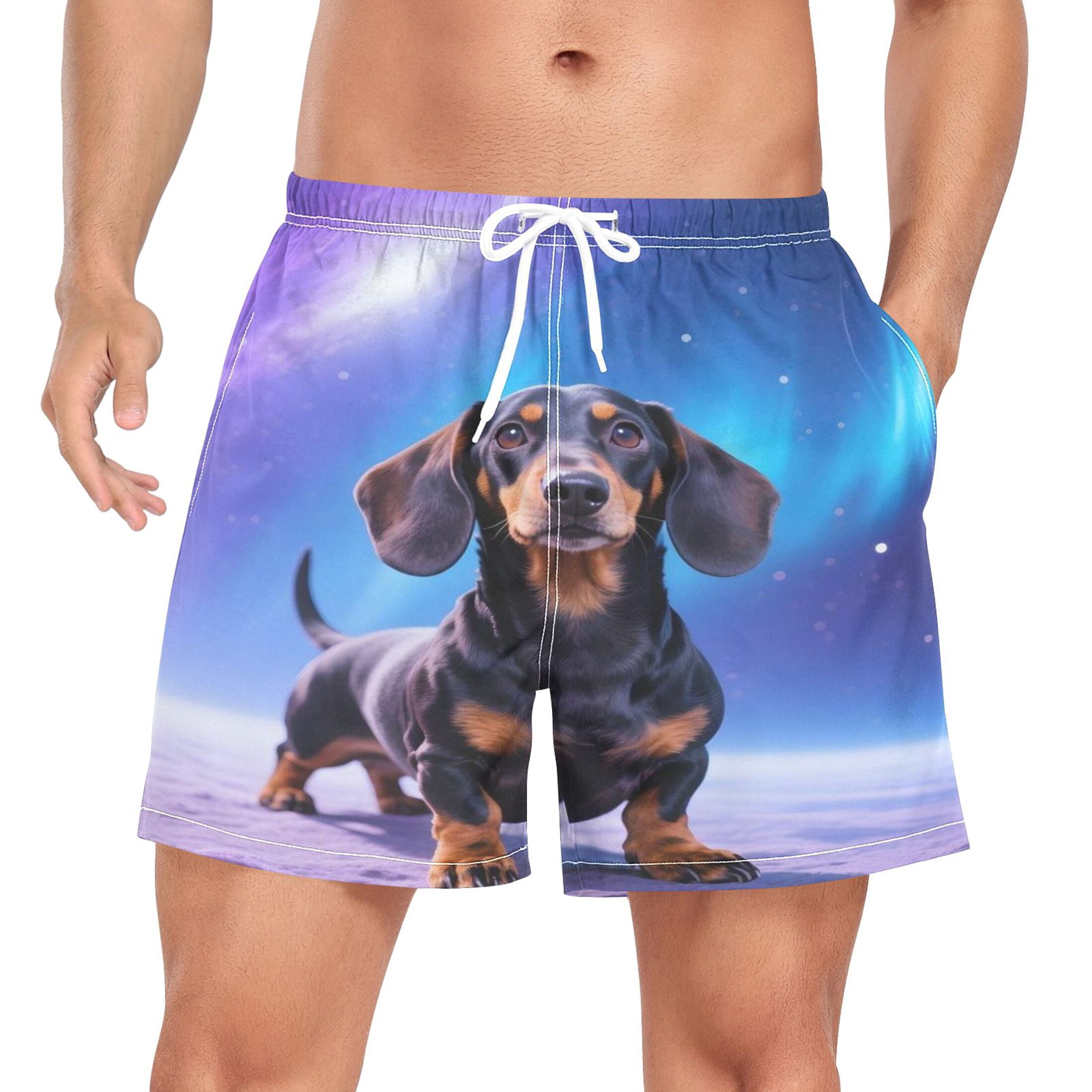 joogoo Men's Dachshund Dog Space Swim Trunks with Liner Pocket Beach ...