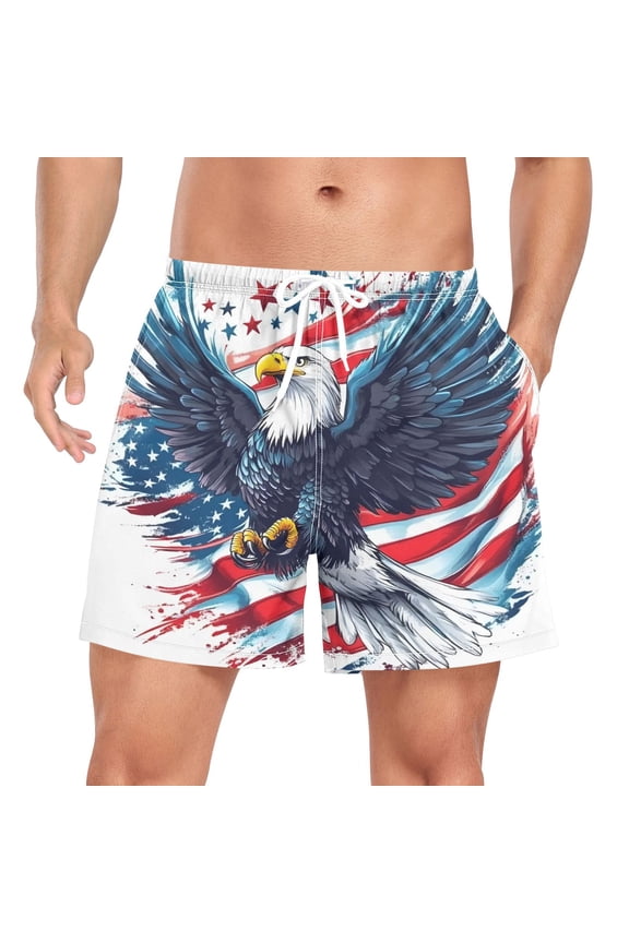 Men's Eagle American Flag Swim Trunks with Liner Pocket Beach Shorts XX-Large