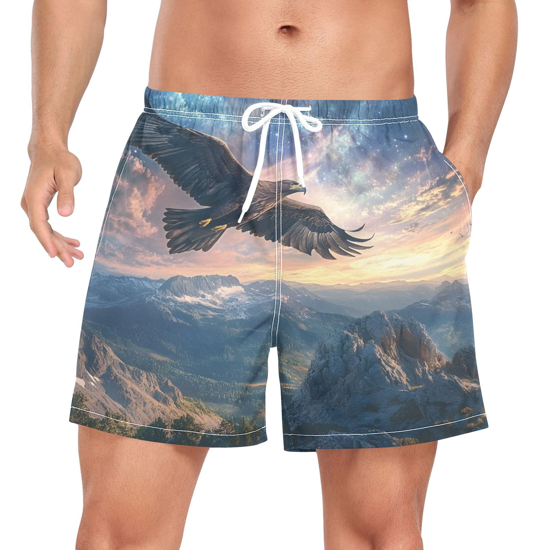 joogoo Men's Eagle Swim Trunks with Liner Pocket Beach Shorts XX-Large