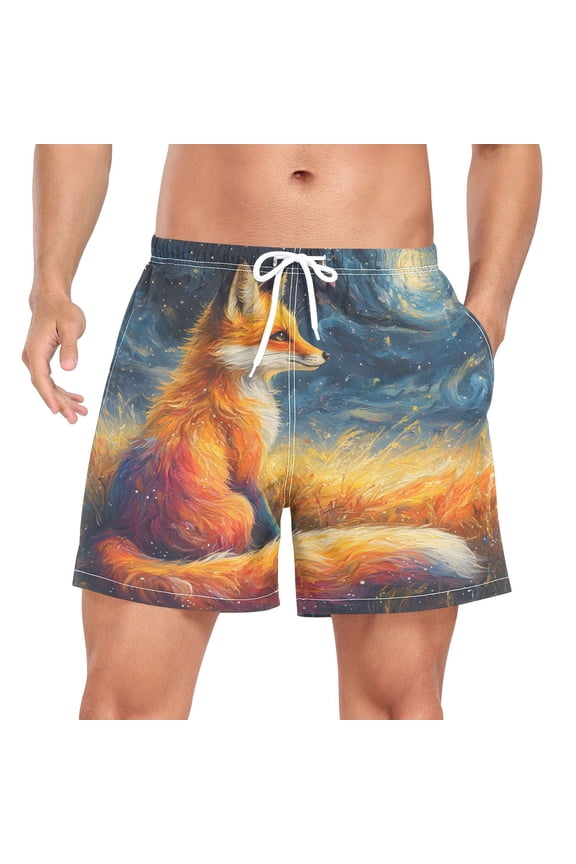 Men's Fox Starry Night Swim Trunks with Liner Pocket Beach Shorts Large