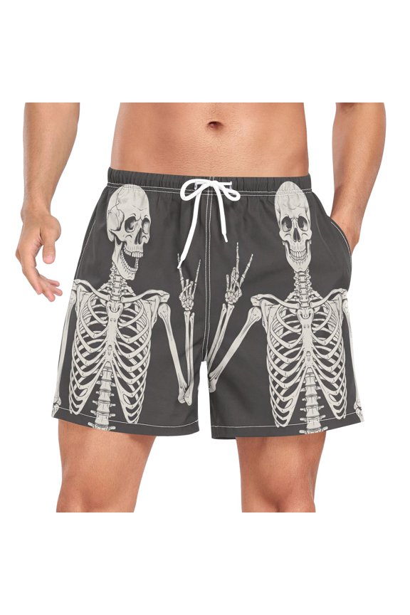 Men's Funny Skull Swim Trunks with Liner Pocket Beach Shorts Large
