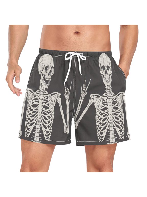 Men's Funny Skull Swim Trunks with Liner Pocket Beach Shorts Large