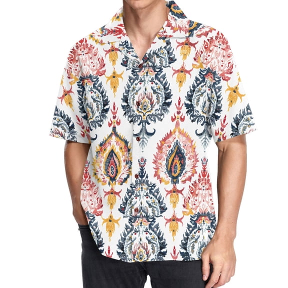 joogoo Men's Hawaiian Shirt Abstract Floral Paisley Short Sleeve Casual Button Down Shirts 3XL