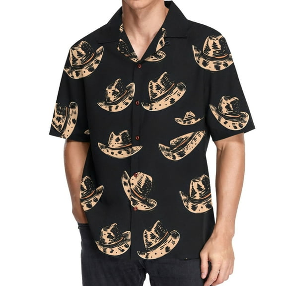 joogoo Men's Hawaiian Shirt Art Hat Pattern Short Sleeve Casual Button Down Shirts M