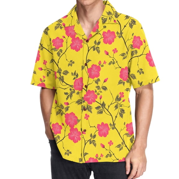 joogoo Men's Hawaiian Shirt Art Hibiscus Flower Short Sleeve Casual Button Down Shirts XL
