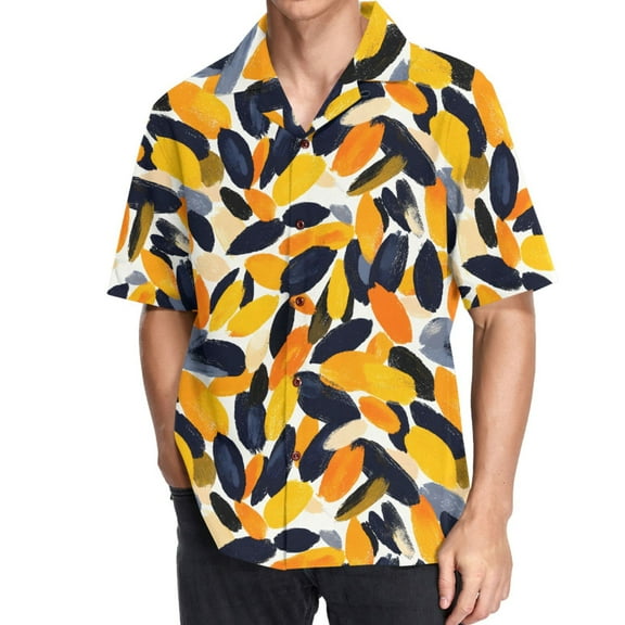 joogoo Men's Hawaiian Shirt Art Leaf Pattern Short Sleeve Casual Button Down Shirts 3XL