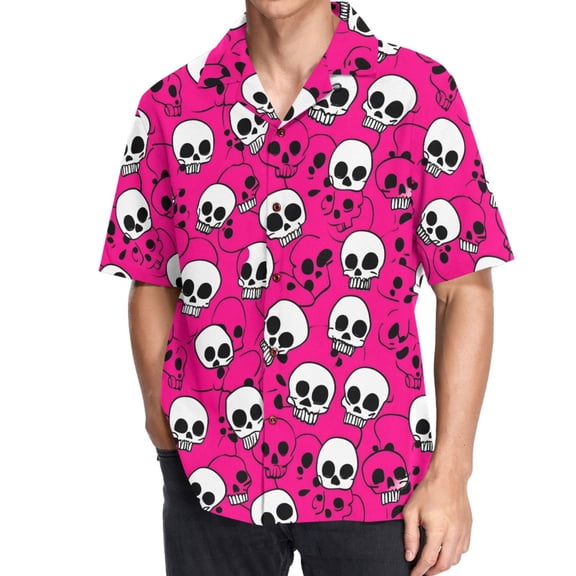 joogoo Men's Hawaiian Shirt Art Skull Line Short Sleeve Casual Button Down Shirts S